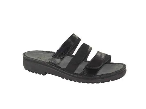 Naot Women's Adonica Three Strap Sandals- Black Nubuck/ Black Luster