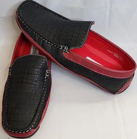 Noah -- Men's Moccasin Casual Slip-on -- Black/Red