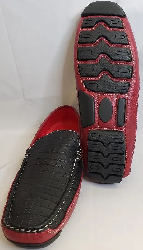Noah -- Men's Moccasin Casual Slip-on -- Black/Red