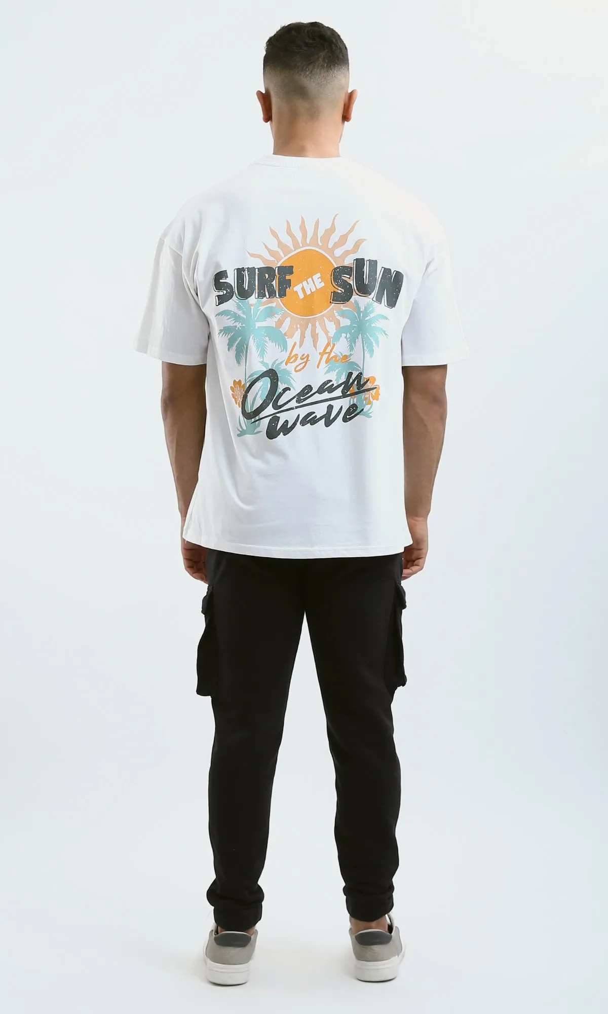 O182209 "Ocean Wave" Elbow Sleeves Printed White Tee