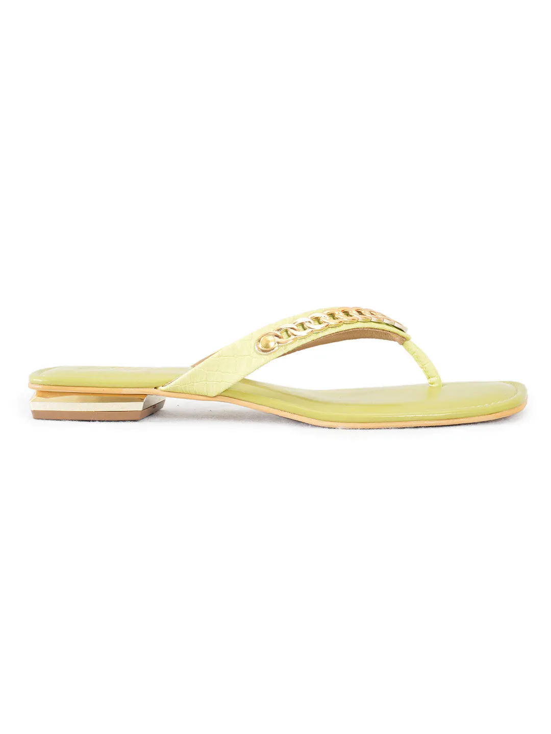 PELLE ALBERO Women Green Embellished Slip-On Flat Flats Sandals
