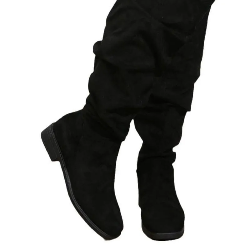 Slouchy Faux Suede Knee High Boots in Beige and Black