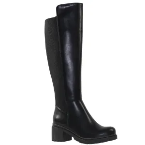 SOBEYO Women's Boots Knee High Chunky Heels Elastics Side Zipper Closure Black