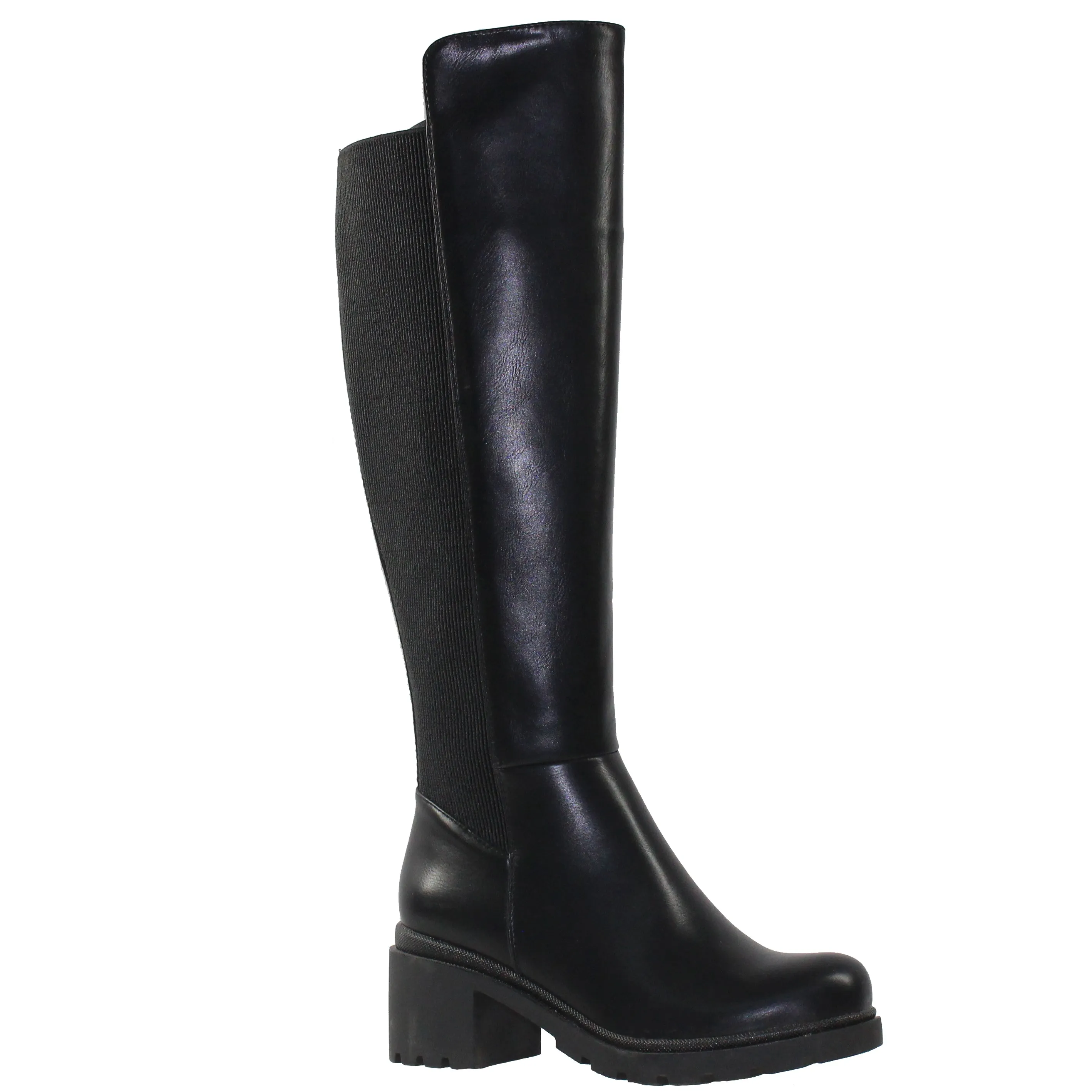 SOBEYO Women's Boots Knee High Chunky Heels Elastics Side Zipper Closure Black