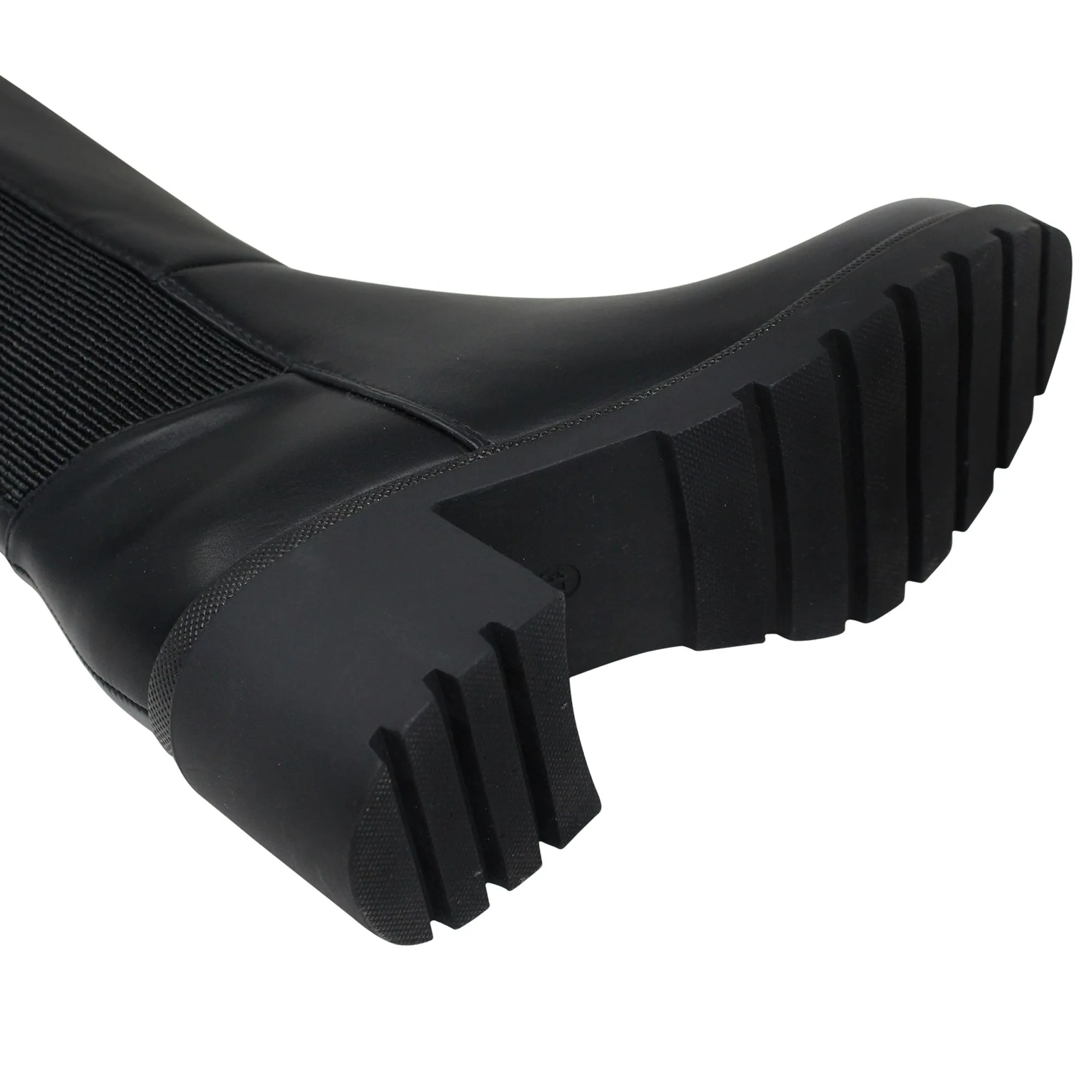 SOBEYO Women's Boots Knee High Chunky Heels Elastics Side Zipper Closure Black