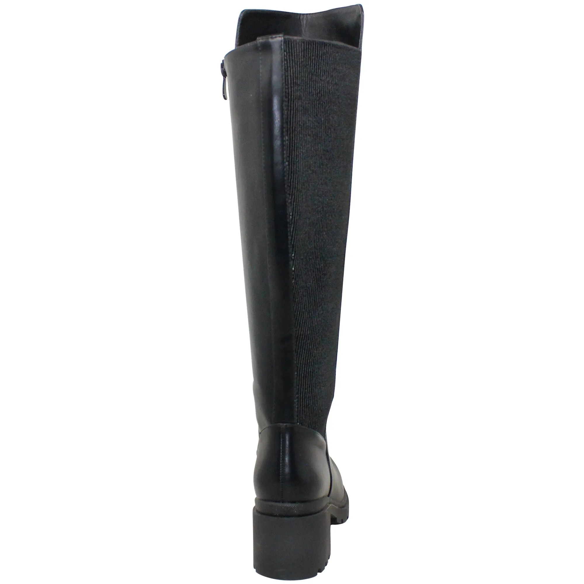 SOBEYO Women's Boots Knee High Chunky Heels Elastics Side Zipper Closure Black