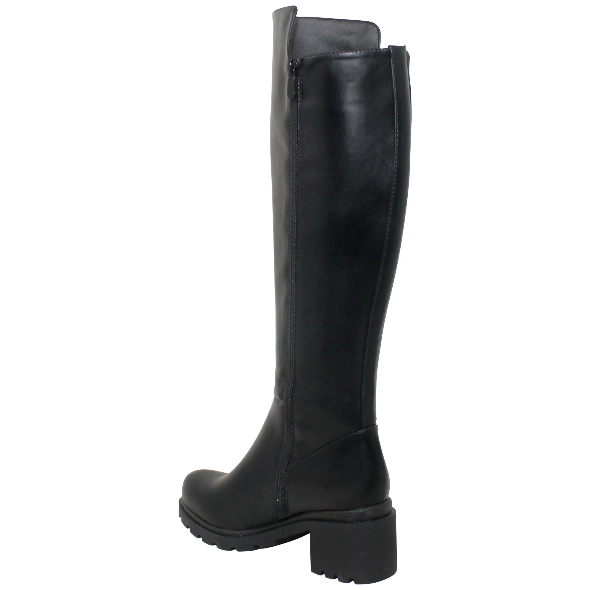 SOBEYO Women's Boots Knee High Chunky Heels Elastics Side Zipper Closure Black
