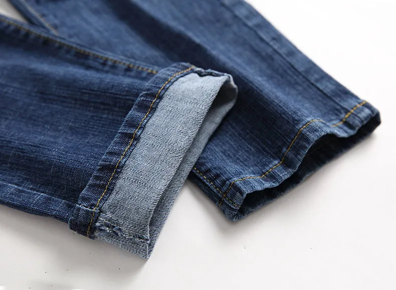 Straight Pants Men's Ripped Jeans Fashionable Mid Waist Denim Jeans