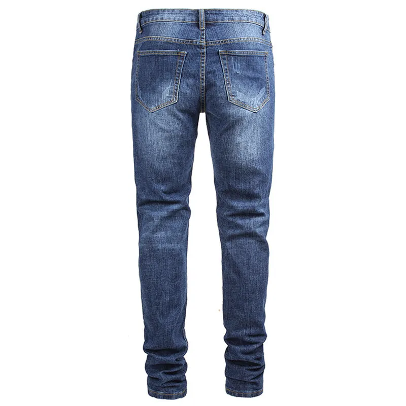 Straight Pants Men's Ripped Jeans Fashionable Mid Waist Denim Jeans