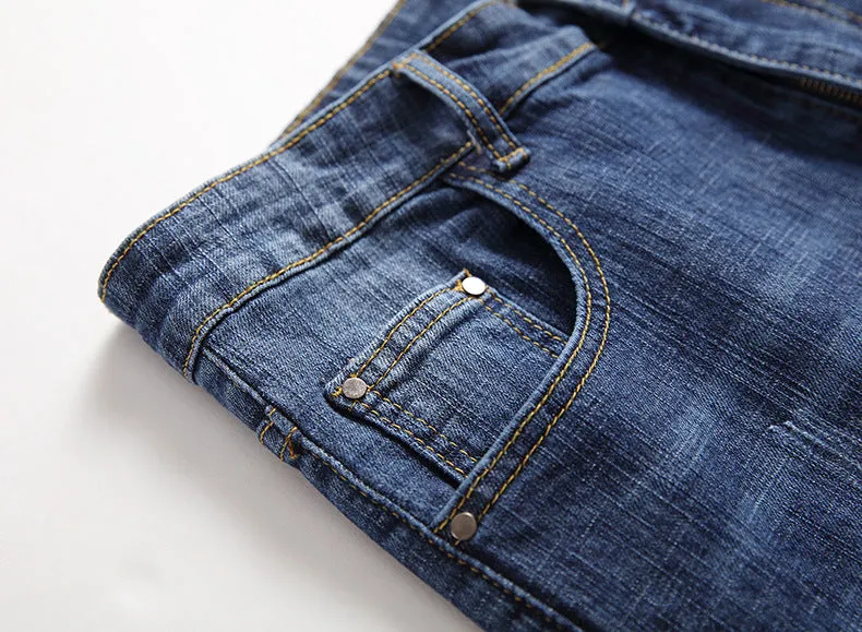 Straight Pants Men's Ripped Jeans Fashionable Mid Waist Denim Jeans