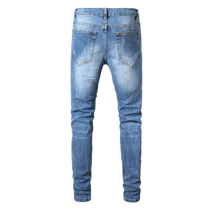 Straight Pants Men's Ripped Jeans Fashionable Mid Waist Denim Jeans