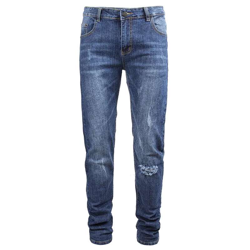 Straight Pants Men's Ripped Jeans Fashionable Mid Waist Denim Jeans