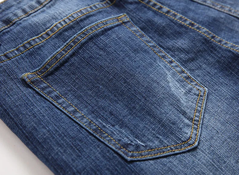 Straight Pants Men's Ripped Jeans Fashionable Mid Waist Denim Jeans