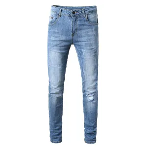 Straight Pants Men's Ripped Jeans Fashionable Mid Waist Denim Jeans