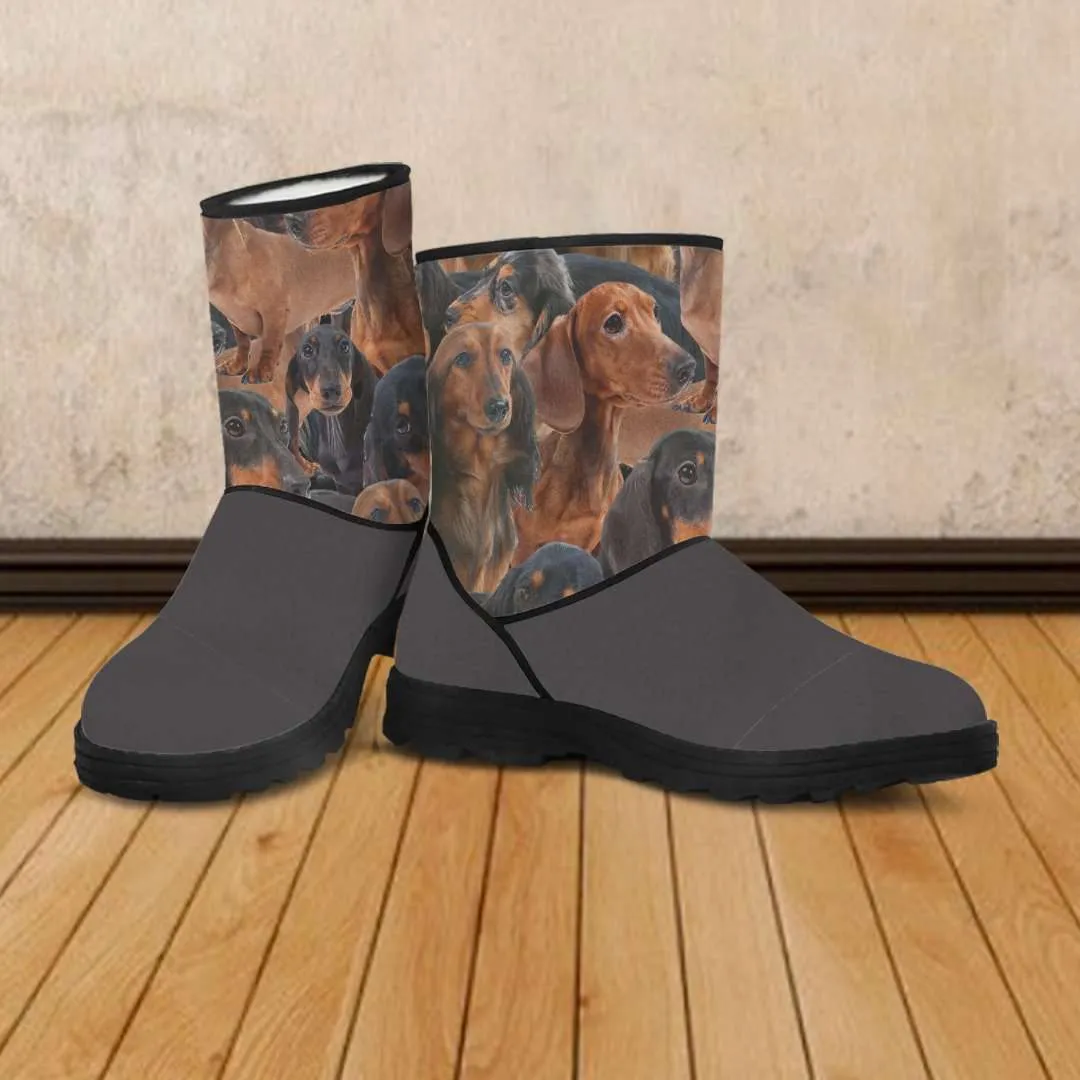 Vegan Suede / Fur Boots Doxie print