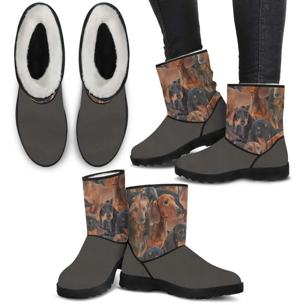 Vegan Suede / Fur Boots Doxie print