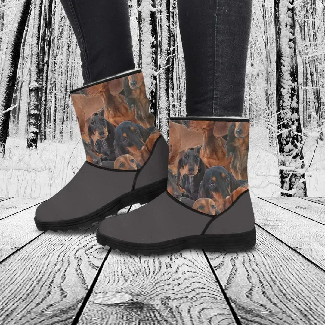 Vegan Suede / Fur Boots Doxie print