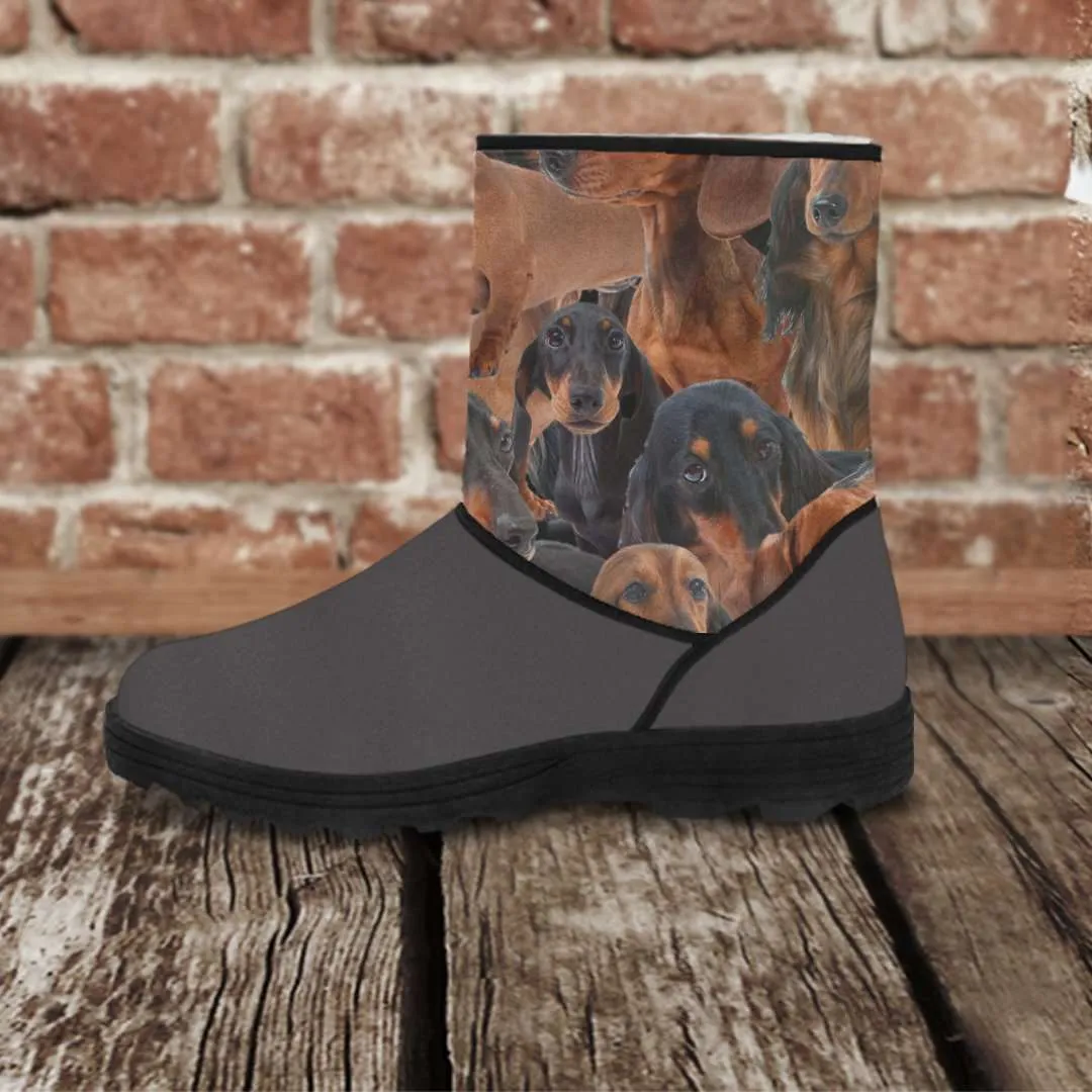 Vegan Suede / Fur Boots Doxie print