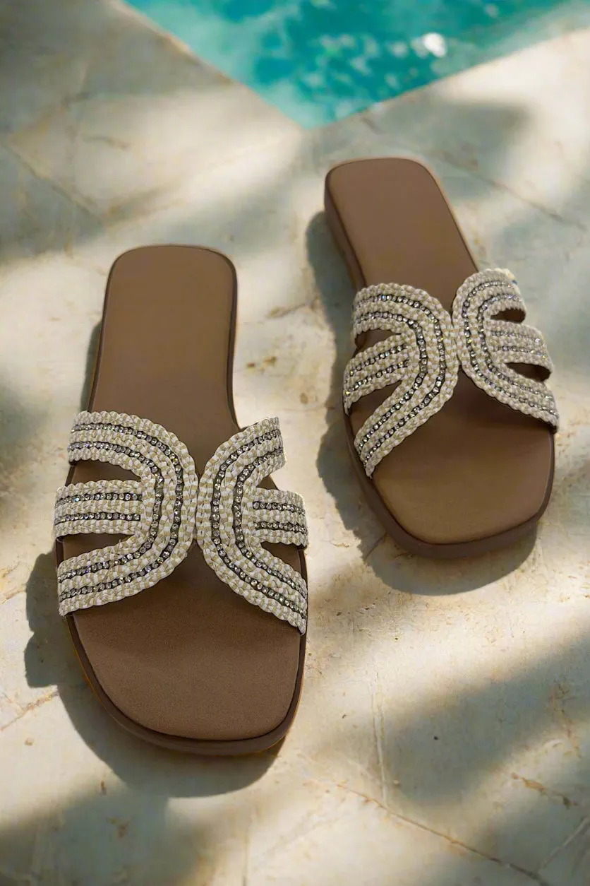 White Rhinestone Open toe Sandals
