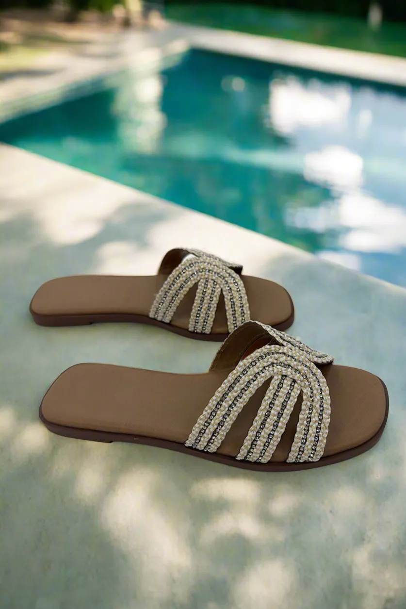 White Rhinestone Open toe Sandals