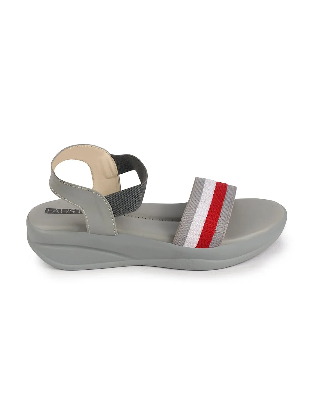 Women Grey Open Toe Multi Color Strap Platform Woven Design Slip On Sandals