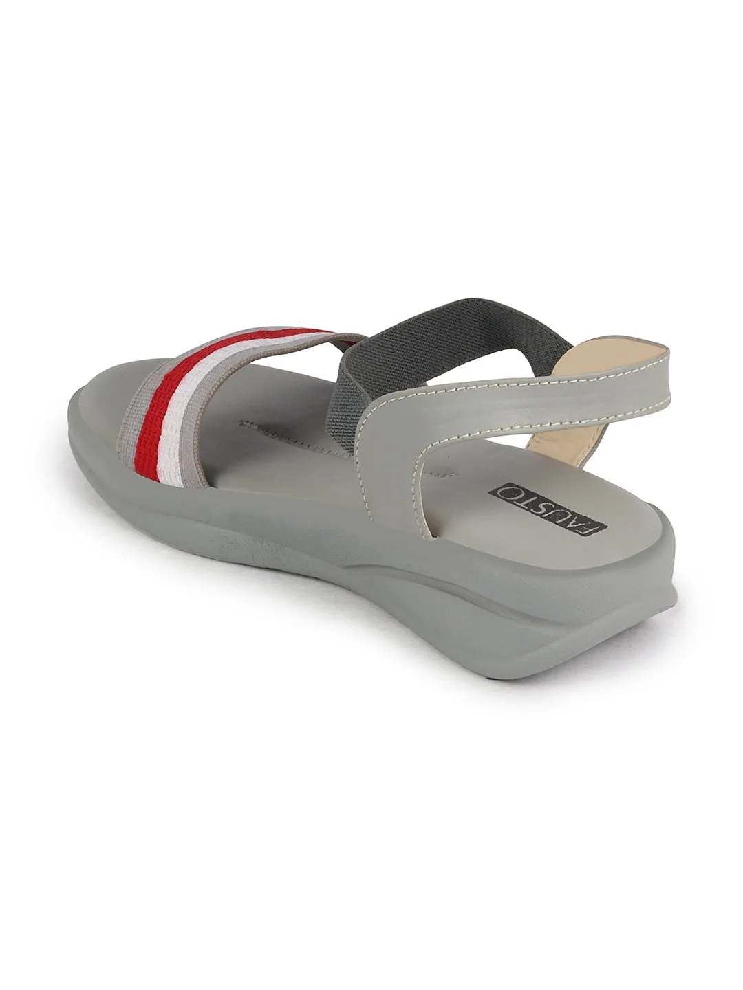 Women Grey Open Toe Multi Color Strap Platform Woven Design Slip On Sandals