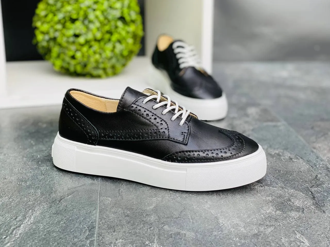 Women Leather Loafers Oxford Black