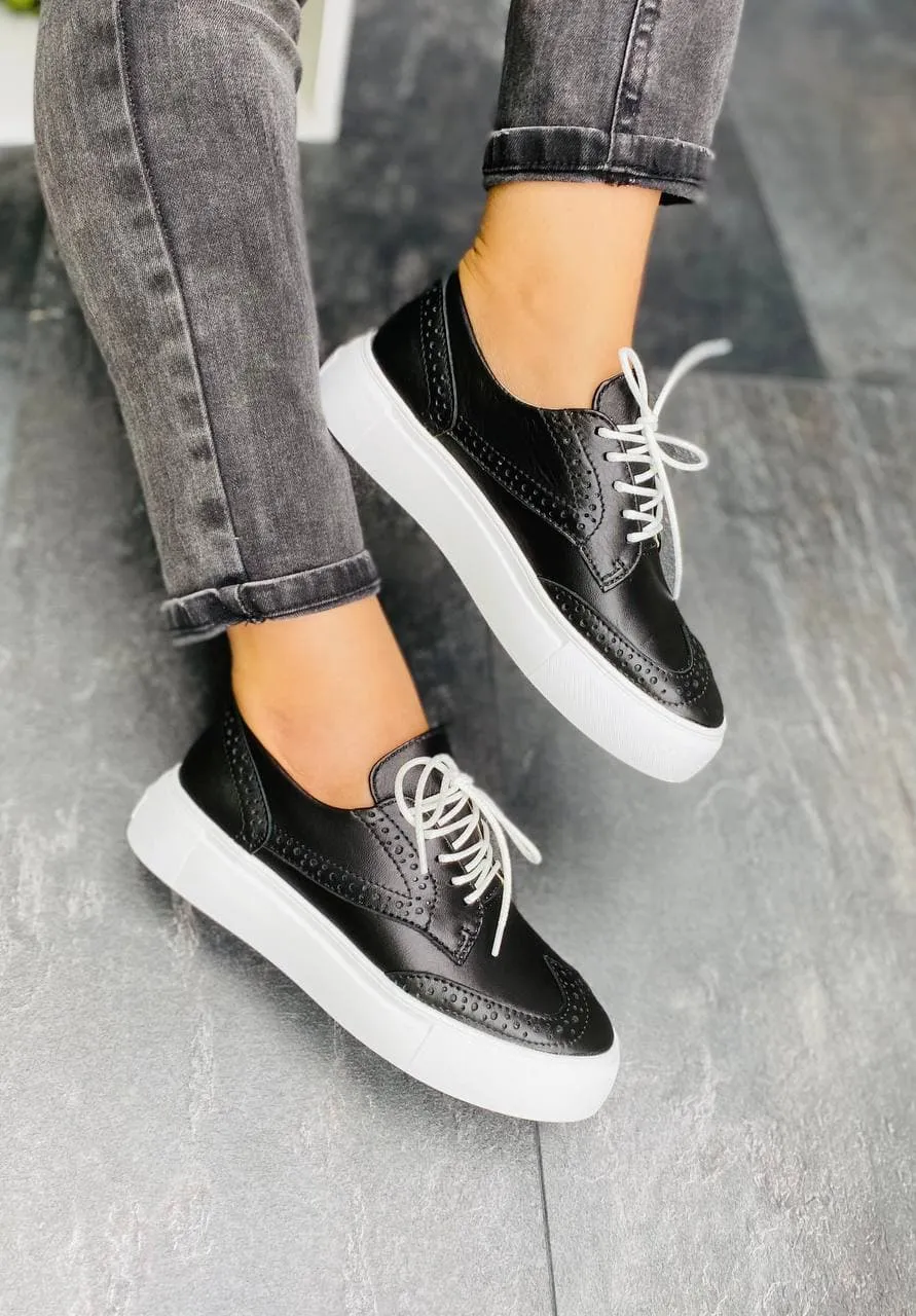 Women Leather Loafers Oxford Black