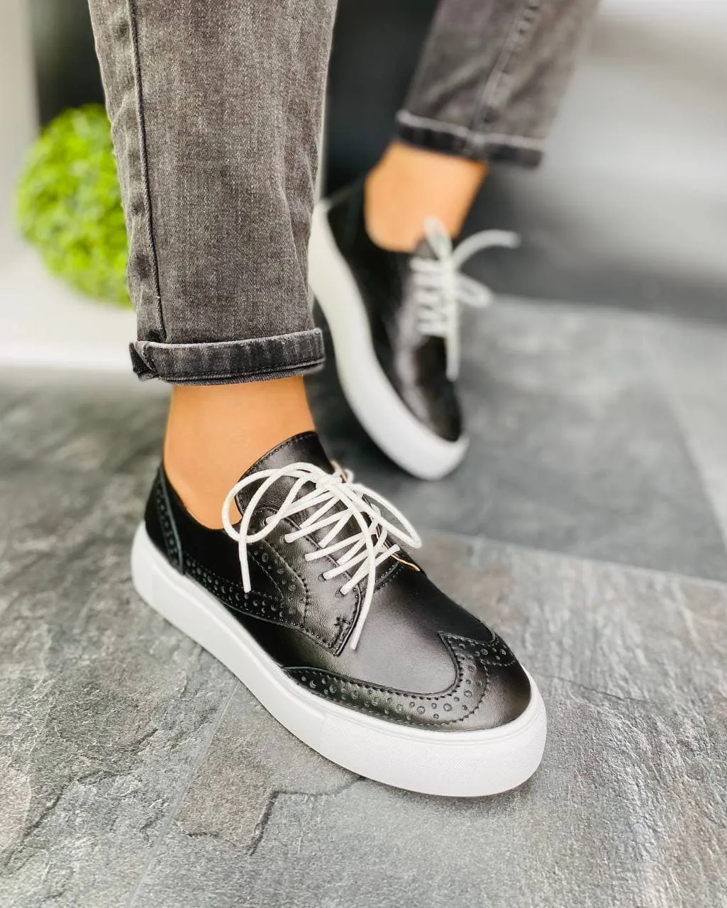 Women Leather Loafers Oxford Black