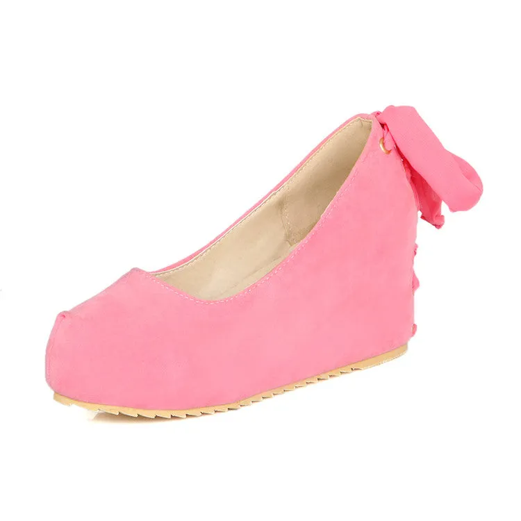 Women Ribbons Platform Wedge Heels Pumps