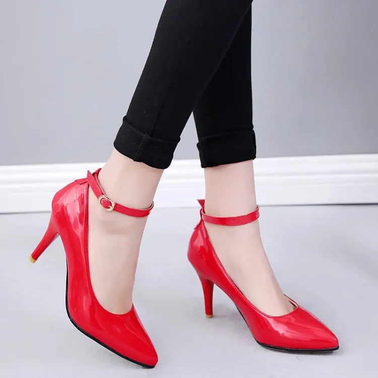 Women's Ankle Strap Pointed Toe High Heels Stiletto Pumps