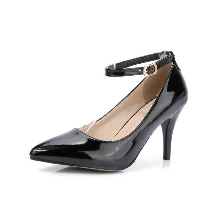 Women's Ankle Strap Pointed Toe High Heels Stiletto Pumps