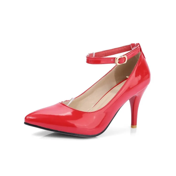 Women's Ankle Strap Pointed Toe High Heels Stiletto Pumps