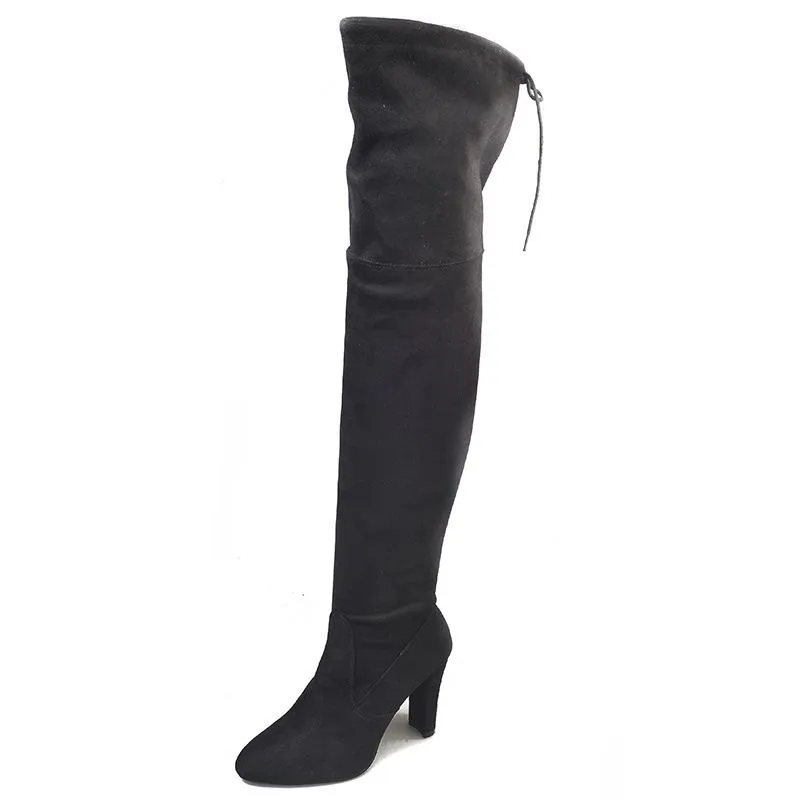 Women's elastic over the knee boots suede high heeled pointed toe tall boots