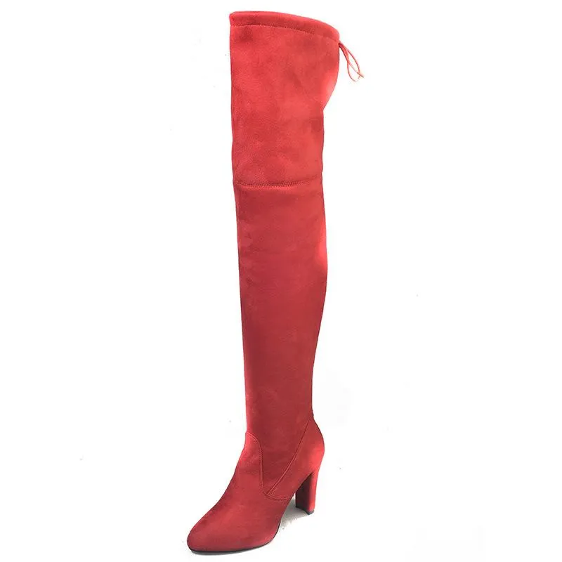 Women's elastic over the knee boots suede high heeled pointed toe tall boots
