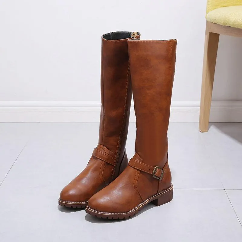 Women's knee high chunky low heel boots