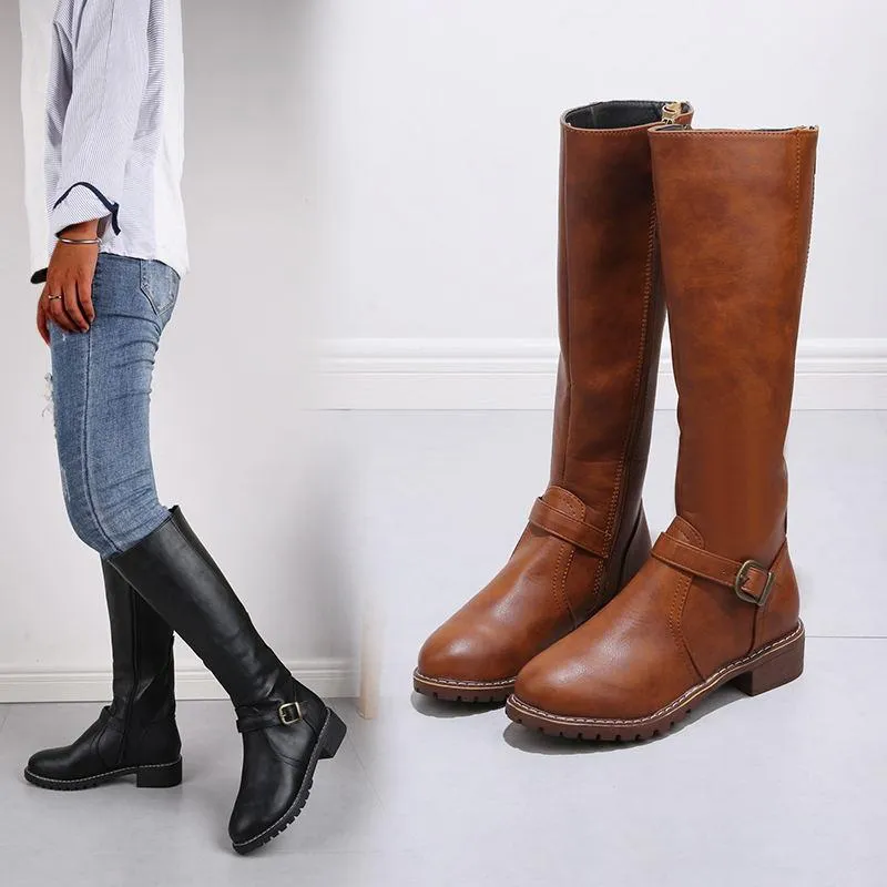 Women's knee high chunky low heel boots