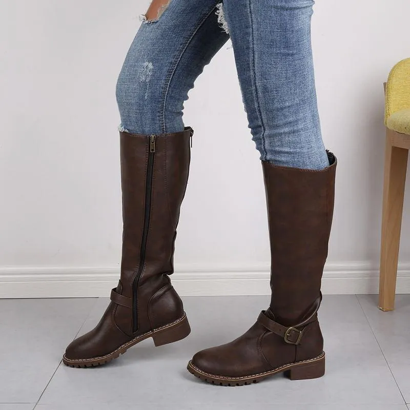 Women's knee high chunky low heel boots