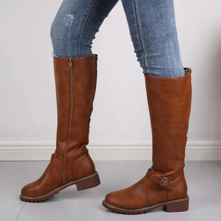 Women's knee high chunky low heel boots