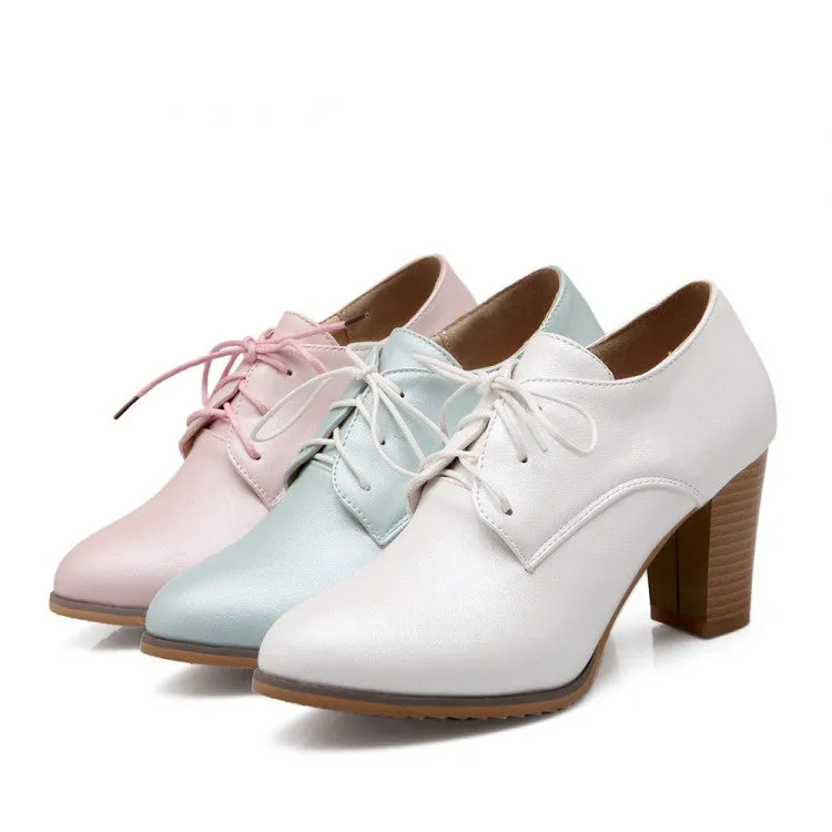 Women's Lace Up Chunky High Heels