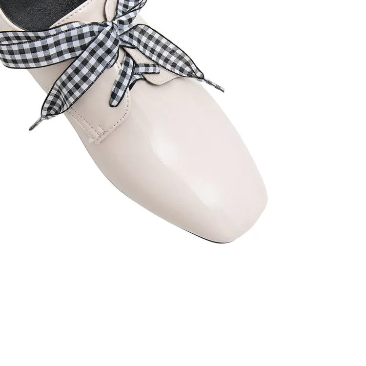 Women's Pu Leather Square Toe Lace Up Block Heel Shoes