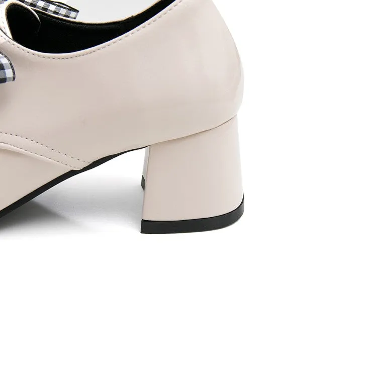 Women's Pu Leather Square Toe Lace Up Block Heel Shoes